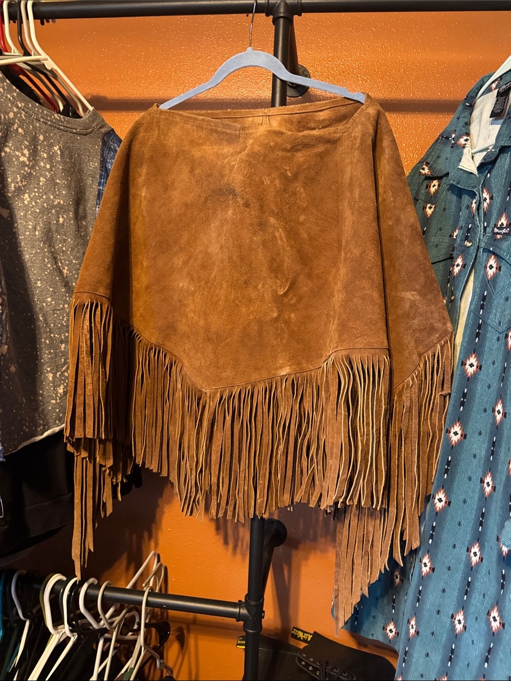 King of the Ponchos Vintage 100% Leather Fringe Poncho